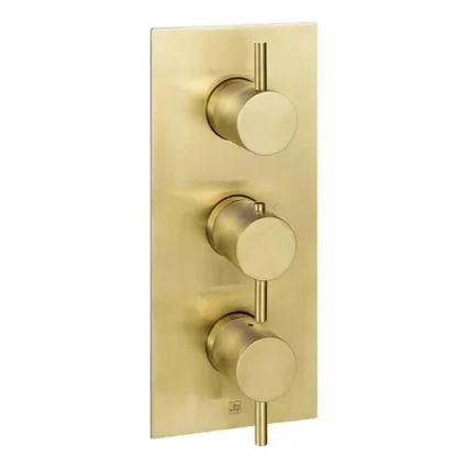 Just Taps Vos Thermostatic Concealed 3 Outlet Shower Valve Designer Handle Brushed Brass product image - Image 1