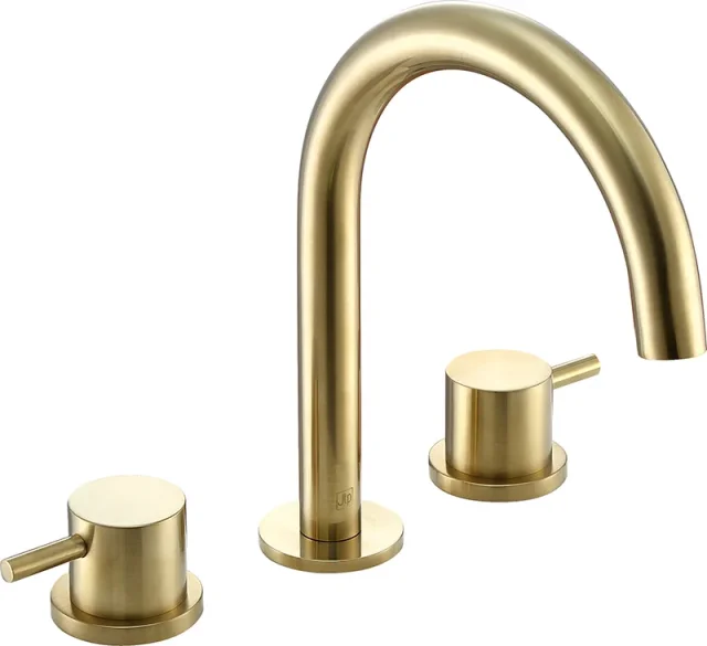 Just Taps Vos 3 Hole Deck Mounted Basin Mixer Tap Brushed Brass product image - Image 1