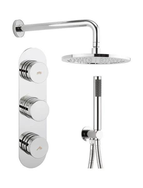 Crosswater Dial Central Thermostatic Shower Valve With 2 Way Diverter, Shower Head, Arm & Shower Kit Chrome