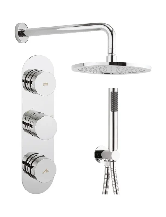 Crosswater Dial Central Thermostatic Shower Valve With 2 Way Diverter, Shower Head, Arm & Shower Kit Chrome product image - Image 1