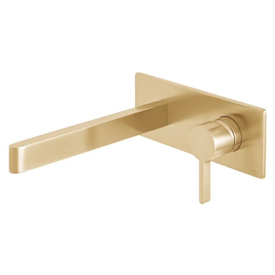 Vado Individual Edit Wall Mounted Single Lever Basin Mixer With Rectangular Backplate Brushed Gold product image - Image 1