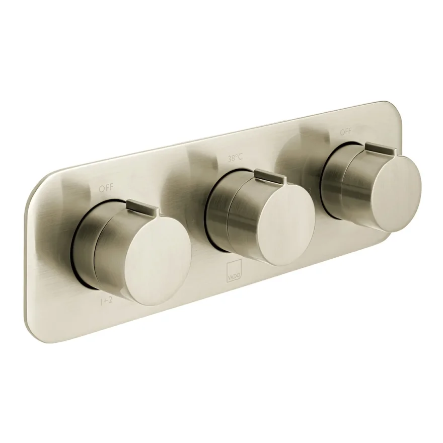 Vado Individual Tablet Altitude Horizontal Concealed 3 Outlet, 3 Handle Thermostatic Valve With All-flow Function Brushed Nickel product image - Image 1