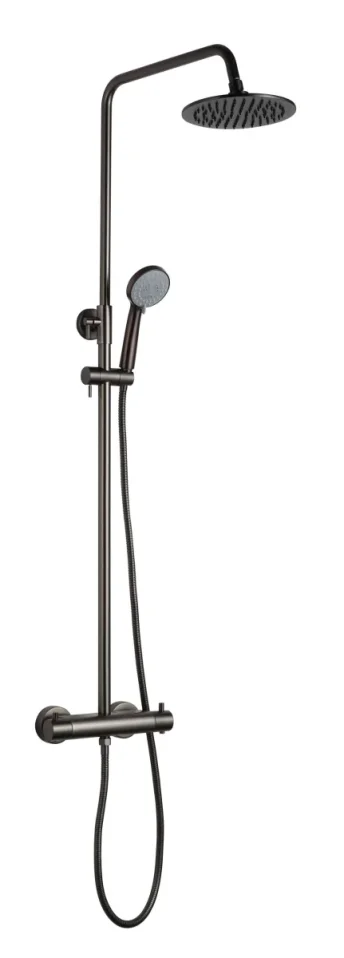 Just Taps Vos Thermostatic Bar Valve With 2 Outlets Adjustable Riser Brushed Black product image - Image 1