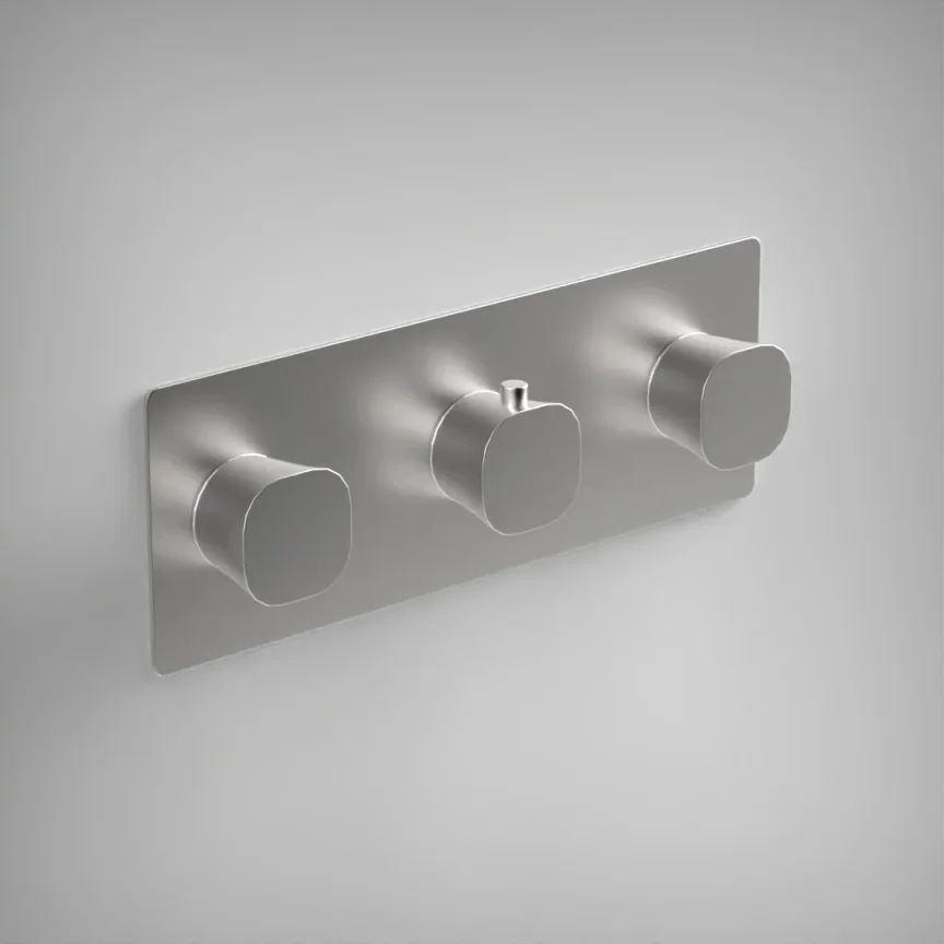 Ava Purity 2 Way 3 Handle Thermostatic Valve W/ Backplate - Brushed Stainless Steel product image - Image 1