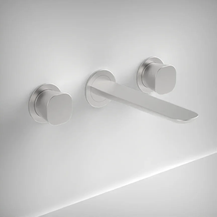 Ava Purity 3 Hole Wall Mounted Basin Mixer W/ Flanges - Brushed Stainless Steel product image - Image 1