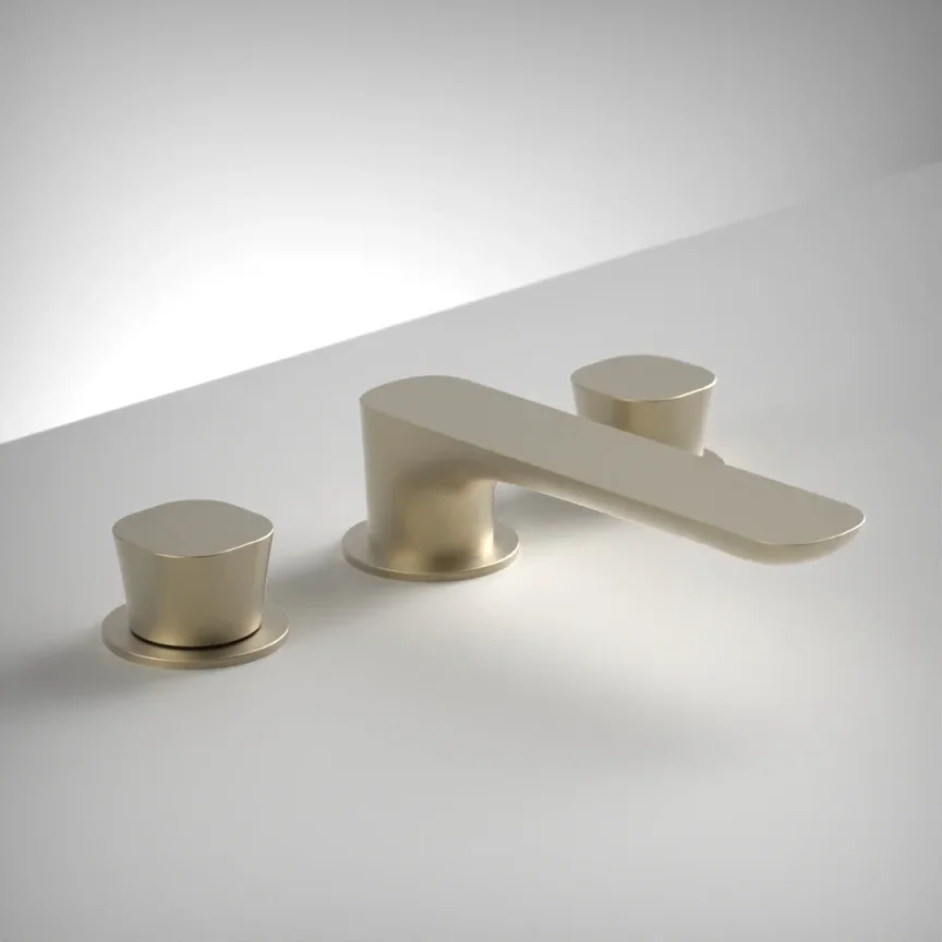 Ava Purity 3 Hole Deck Mounted Basin Mixer W/ Flanges - Brushed Brass product image - Image 1