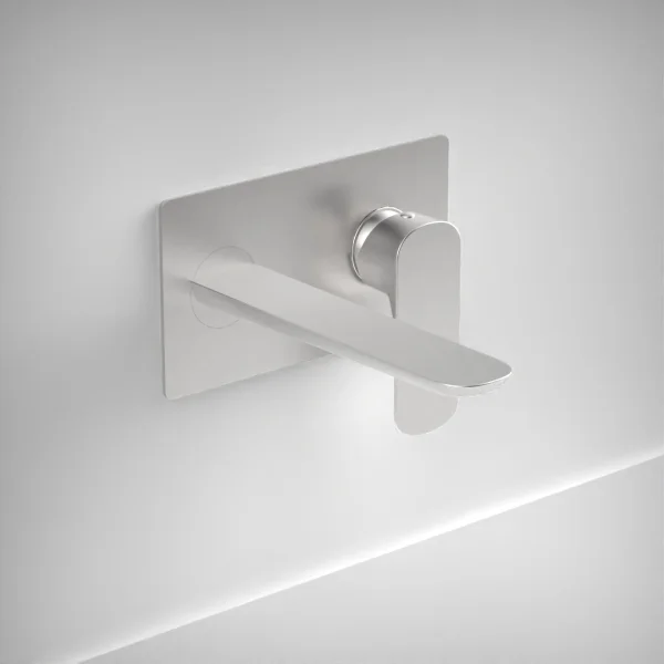 Ava Purity 2 Hole Wall Mounted Basin Mixer With Back Plate - Brushed Stainless Steel