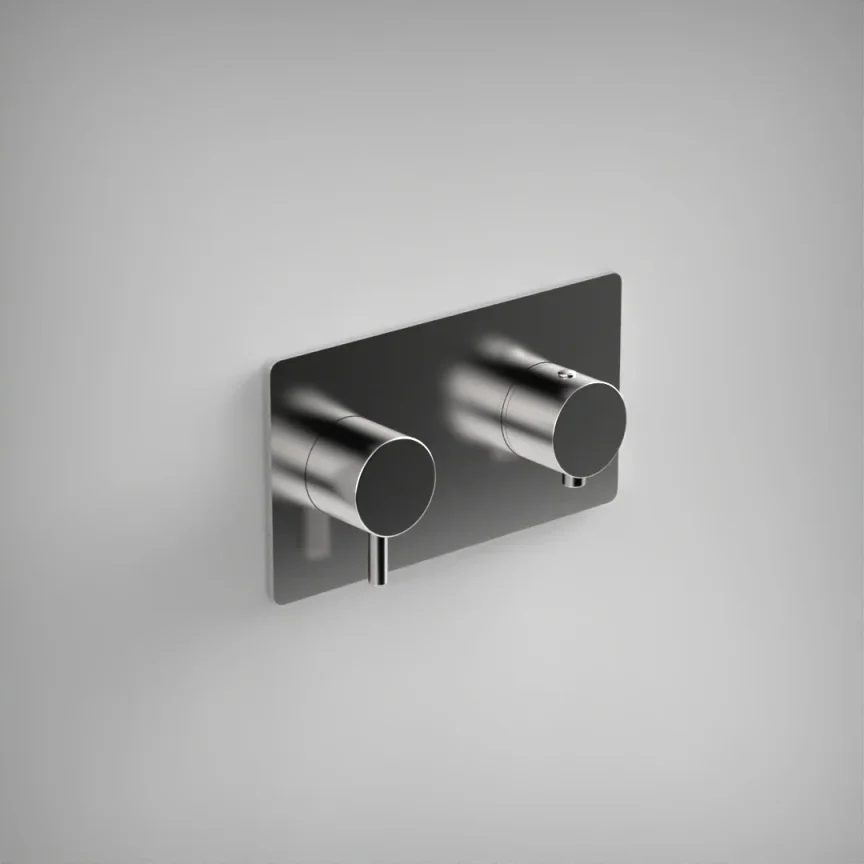Ava Trend 1 Way 2 Handle Thermostatic Valve W/ Backplate - Polished Stainless Steel product image - Image 1