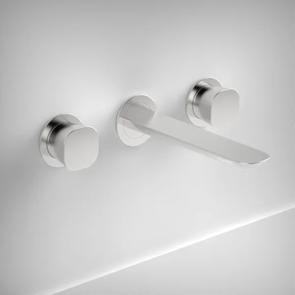 Ava Purity 3 Hole Wall Mounted Basin Mixer W/ Flanges - Polished Stainless Steel