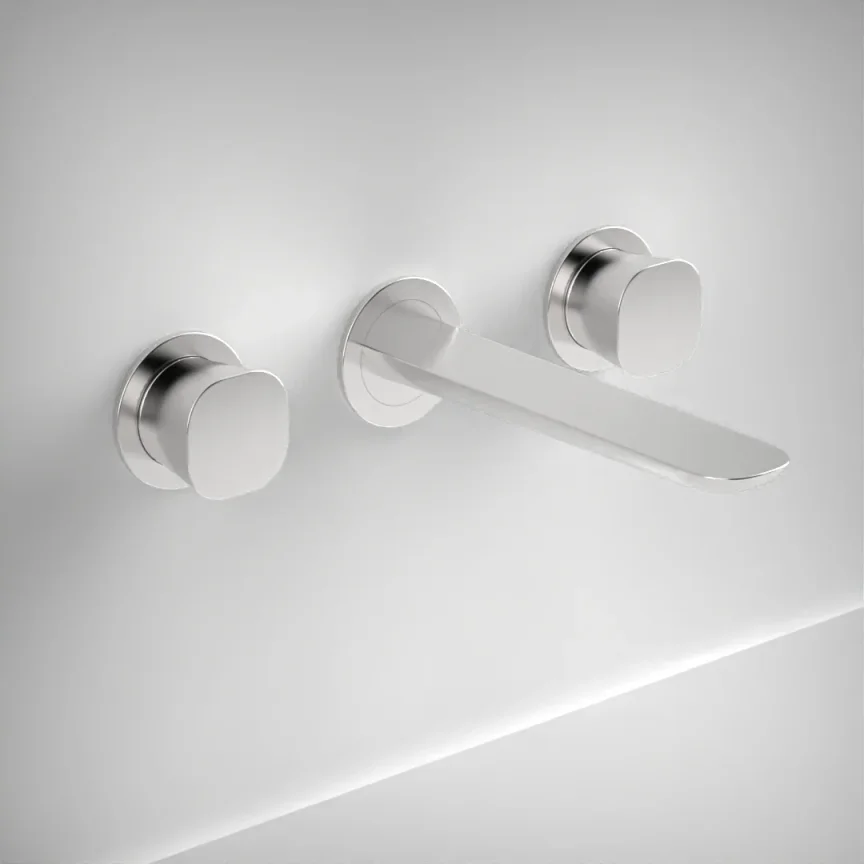 Ava Purity 3 Hole Wall Mounted Basin Mixer W/ Flanges - Polished Stainless Steel product image - Image 1