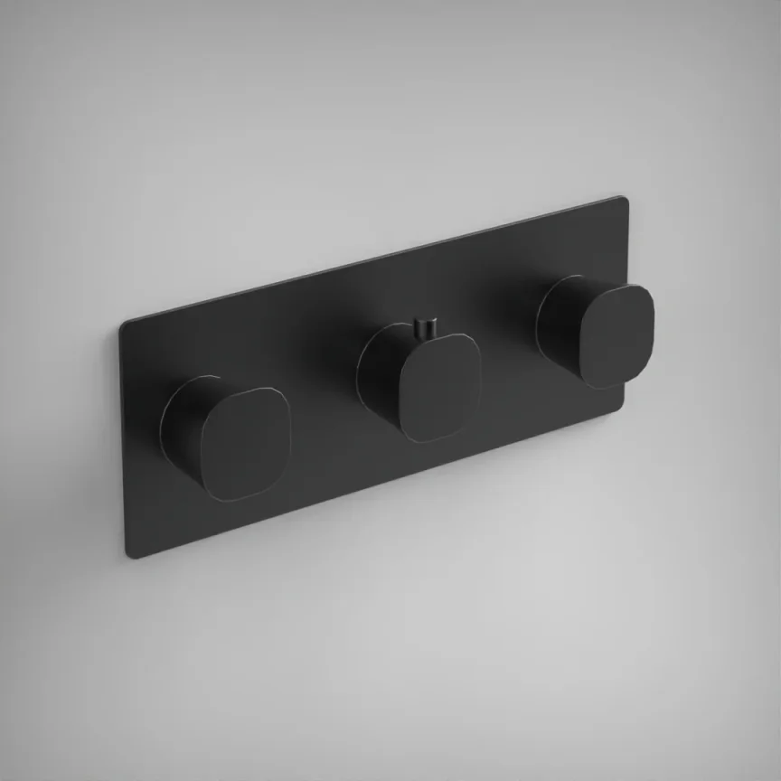 Ava Purity 2 Way 3 Handle Thermostatic Valve W/ Backplate - Brushed Black product image - Image 1