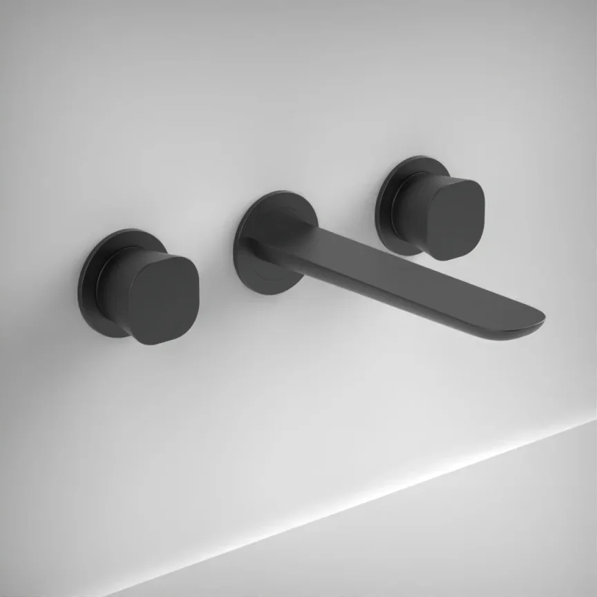 Ava Purity 3 Hole Wall Mounted Basin Mixer W/ Flanges - Brushed Black product image - Image 1