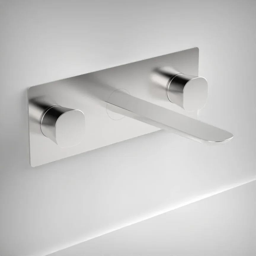 AVA Purity 3 Hole Wall Mounted Basin Mixer Tap With Back Plate Polished Stainless Steel product image - Image 1