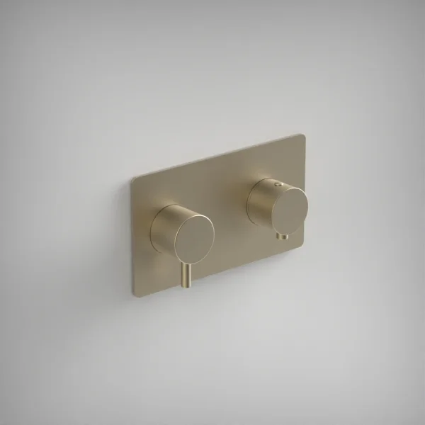 Ava Trend 2 Way 2 Handle Thermostatic Valve W/ Backplate - Brushed Brass