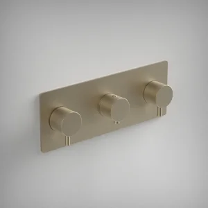 Ava Trend 2 Way 3 Handle Thermostatic Valve W/ Backplate - Brushed Brass