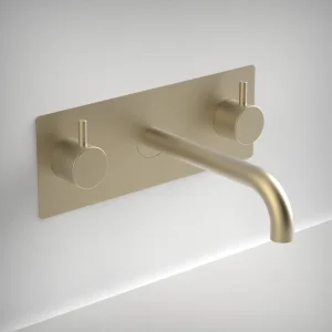 Ava Trend 3 Hole Wall Mounted Basin Mixer With Back Plate - Brushed Brass