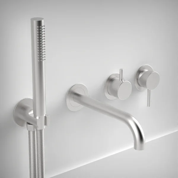 Ava Trend Thermostatic 4 Hole Wall Mounted Bath Shower Mixer - Brushed Stainless Steel
