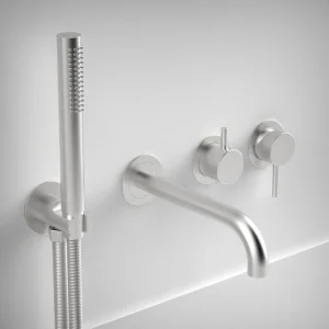 Ava Trend Thermostatic 4 Hole Wall Mounted Bath Shower Mixer - Brushed Stainless Steel
