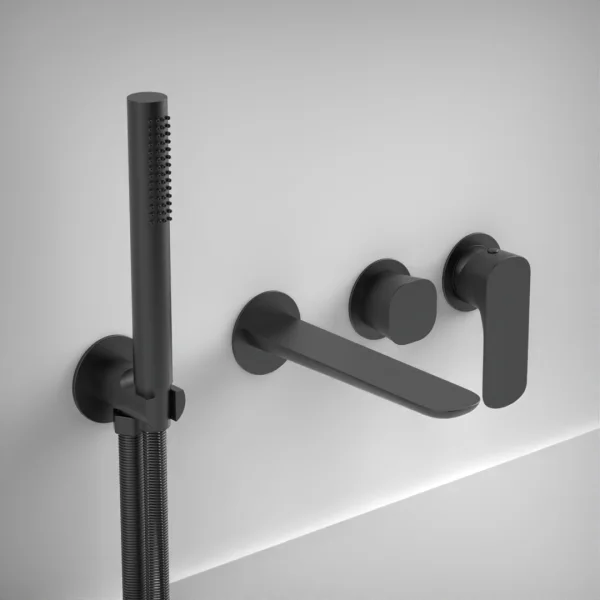 Ava Purity Thermostatic 4 Hole Wall Mounted Bath Shower Mixer - Brushed Black