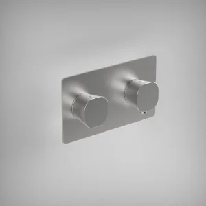 Ava Purity 2 Way 2 Handle Thermostatic Valve W/ Backplate - Brushed Stainless Steel