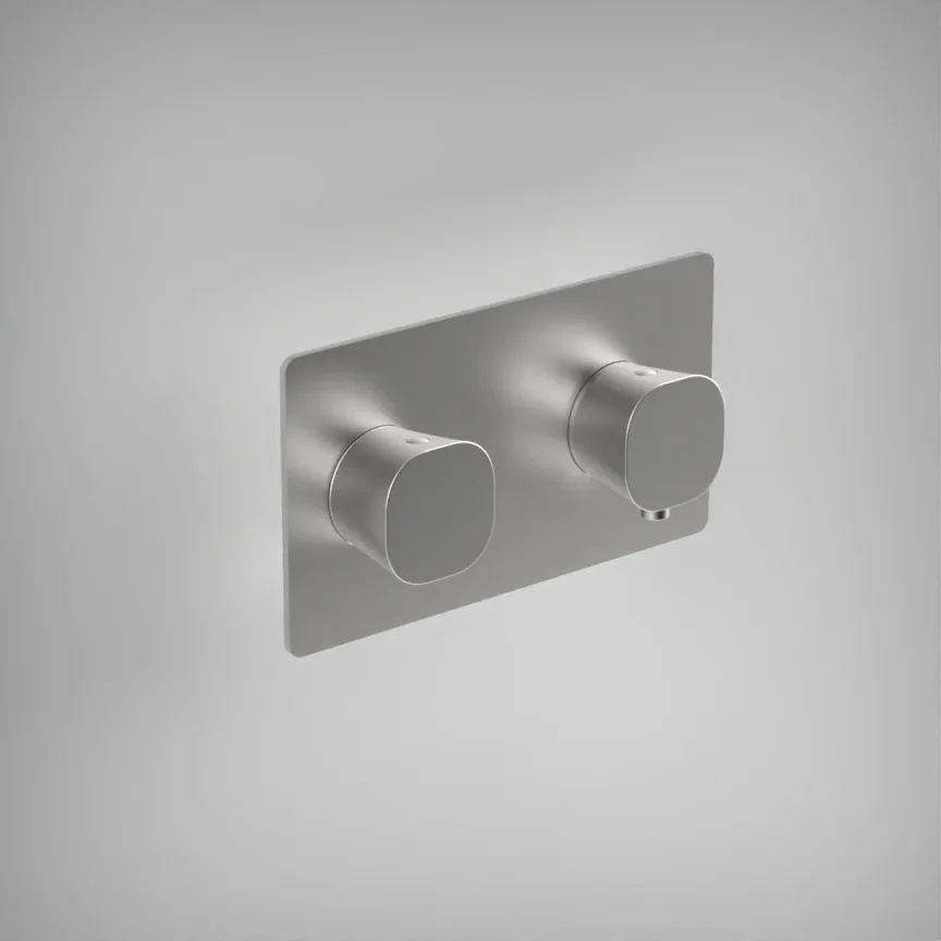 Ava Purity 2 Way 2 Handle Thermostatic Valve W/ Backplate - Brushed Stainless Steel product image - Image 1