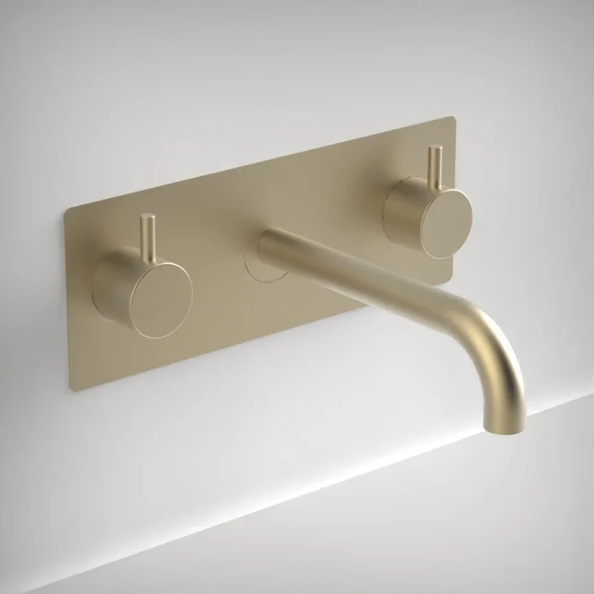 Ava Trend 3 Hole Wall Mounted Bath Mixer W/ Backplate - Brushed Brass product image - Image 1