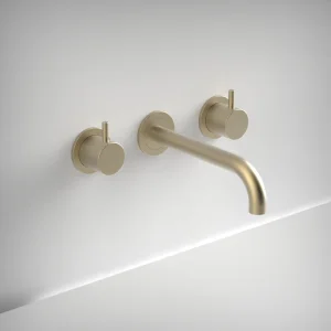 Ava Trend 3 Hole Wall Mounted Basin Mixer W/ Flanges - Brushed Brass