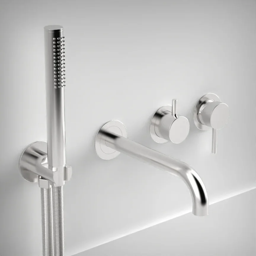 Ava Trend Thermostatic 4 Hole Wall Mounted Bath Shower Mixer - Polished Stainless Steel product image - Image 1