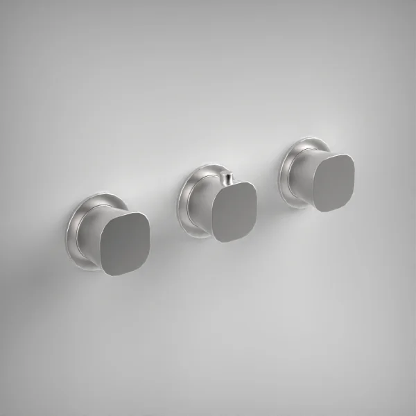 Ava Purity 2 Way 3 Handle Thermostatic Valve W/ Flanges - Brushed Stainless Steel