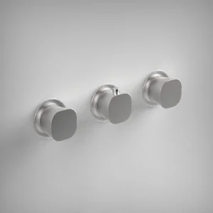 Ava Purity 2 Way 3 Handle Thermostatic Valve W/ Flanges - Brushed Stainless Steel