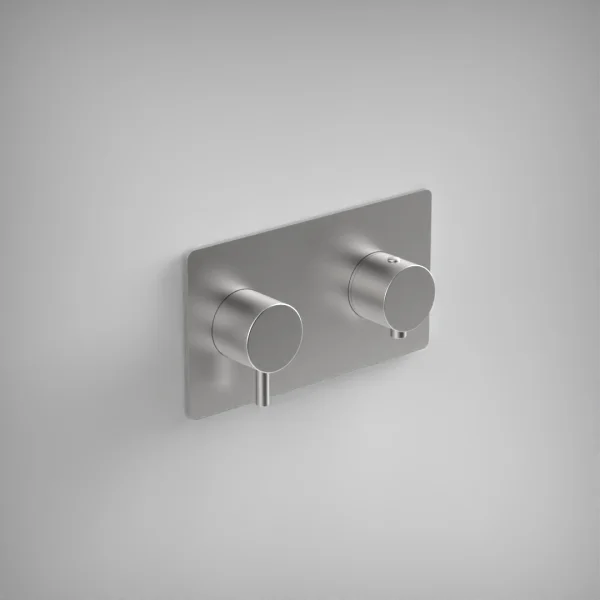 Ava Trend 2 Way 2 Handle Thermostatic Valve W/ Backplate - Brushed Stainless Steel