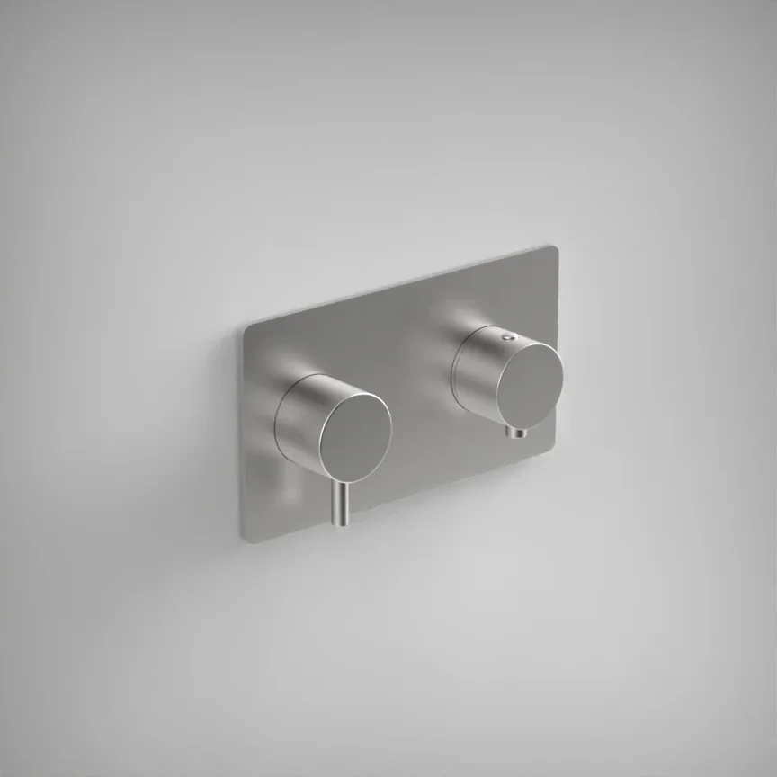 Ava Trend 2 Way 2 Handle Thermostatic Valve W/ Backplate - Brushed Stainless Steel product image - Image 1