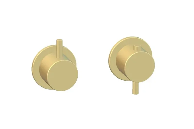 Ava Trend 2 Way 2 Handle Thermostatic Valve W/flanges - Brushed Brass detail view - Image 2
