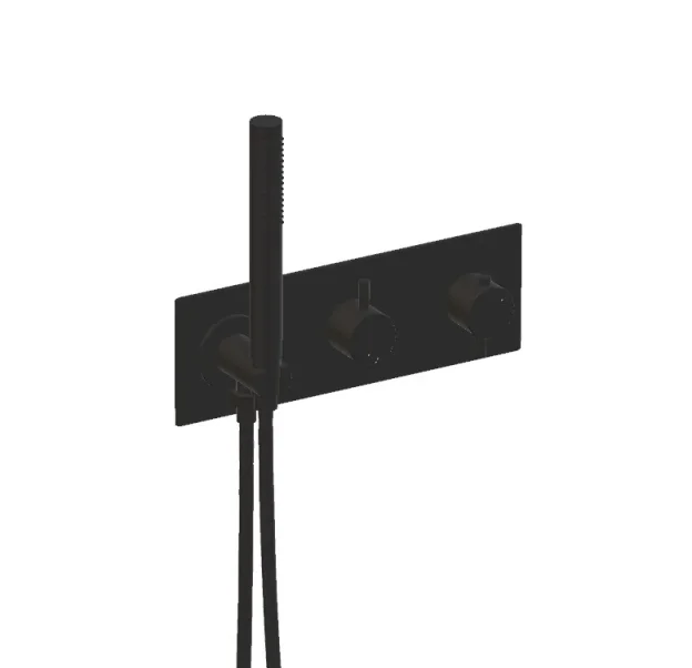 Ava Trend 2 Way 2 Handle Thermostatic Valve With Built In Hand Shower W/3 Hole Backplate - Brushed Black detail view - Image 2