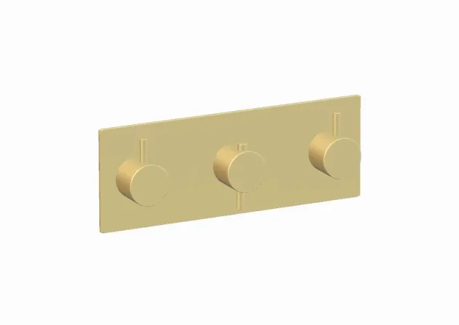 Ava Trend 3 Way 3 Handle Thermostatic Valve W/ Backplate - Brushed Brass detail view - Image 2