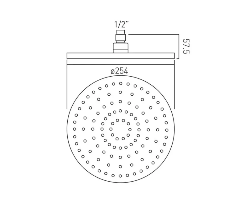 Vado Saturn Single Function Round Fixed Shower Head 254mm (10") Chrome technical drawing - Image 3