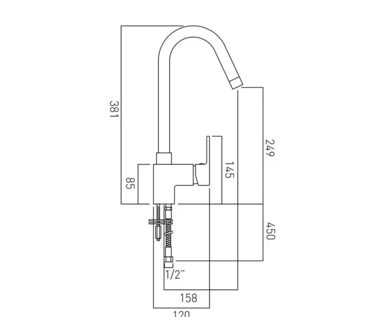 Vado Life Mono Kitchen Mixer Single Lever Deck Mounted With Swivel Spout Chrome technical drawing - Image 2
