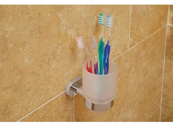 Vado Life Frosted Glass Tumbler And Holder Wall Mounted Chrome detail view - Image 2