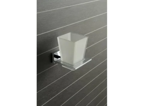 Vado Level Frosted Glass Tumbler And Holder Wall Mounted Chrome detail view - Image 2