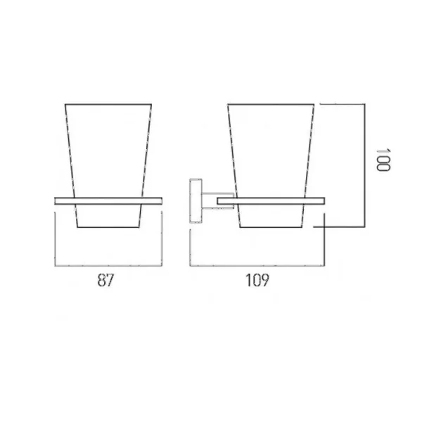 Vado Level Frosted Glass Tumbler And Holder Wall Mounted Chrome technical drawing - Image 3