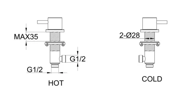 Just Taps Inox Deck Panel Valves technical drawing - Image 2