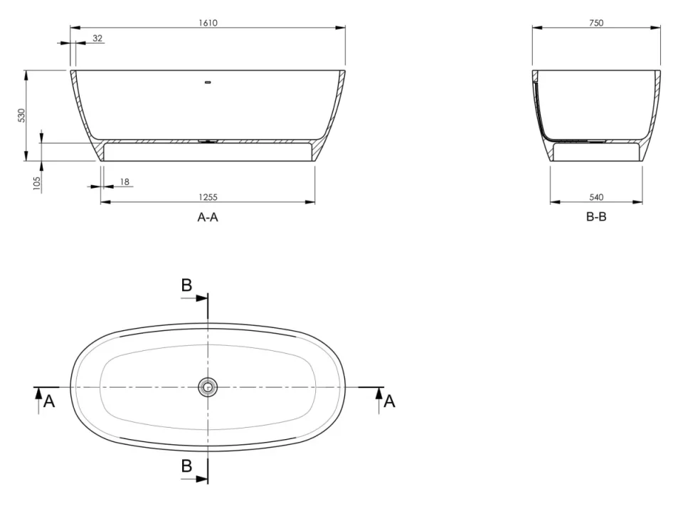 Bc Designs Vive Bath 1610 X 750 (no Waste) Mushroom detail view - Image 2