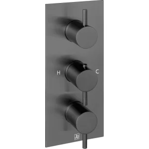 Just Taps Vos Thermostatic Concealed 2 Outlet Shower Valve Designer Handle Brushed Black