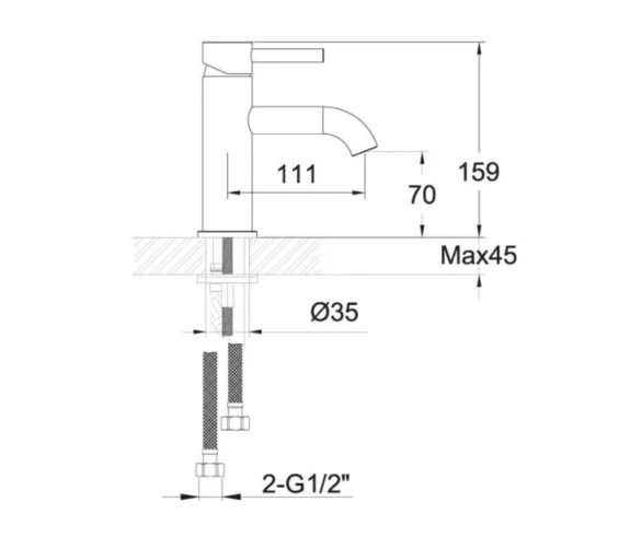 Just Taps Vos Single Lever Basin Mixer Brushed Black technical drawing - Image 2