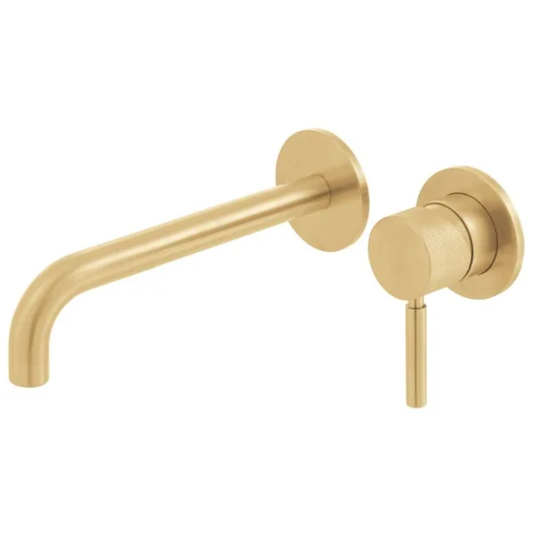 Vado Individual Origins Knurled Slimline 2 Hole Wall Mounted Single Lever Basin Mixer With Knurled Handle Brushed Gold