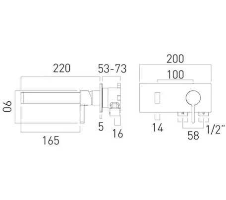 Vado Edit Wall Mounted Mono Basin Mixer Chrome technical drawing - Image 2