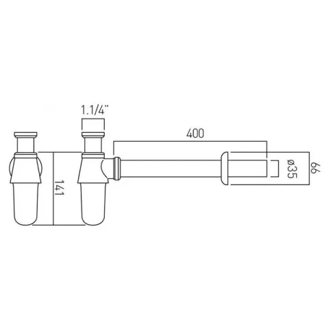 Vado Axces Bottle Trap 1.1/4" X 1.1/4" Chrome technical drawing - Image 3