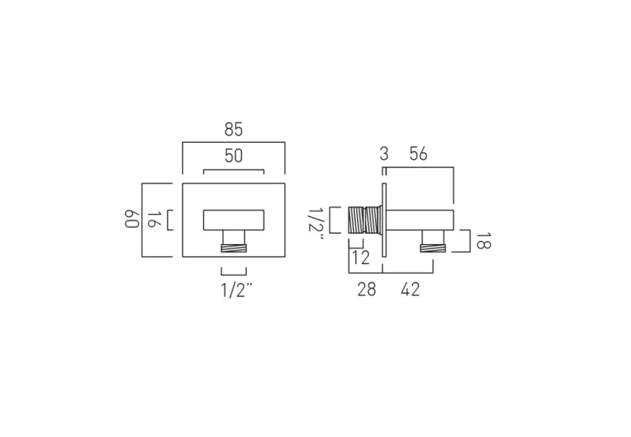 Vado Individual Square Wall Outlet Brushed Black technical drawing - Image 2