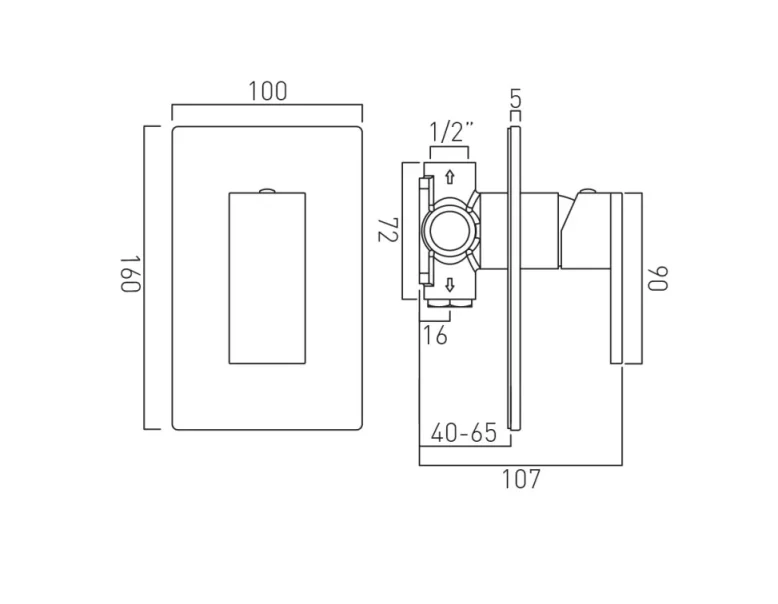 Vado Individual Notion 1 Outlet Concealed Single Lever Manual Valve Brushed Gold technical drawing - Image 2