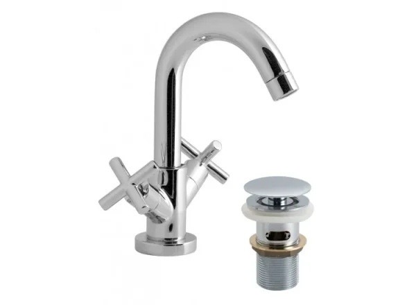 Vado Elements Mono Basin Mixer Deck Mounted Smooth Bodied With Universal Waste And Honeycomb Flow Regulator Chrome product image - Image 1